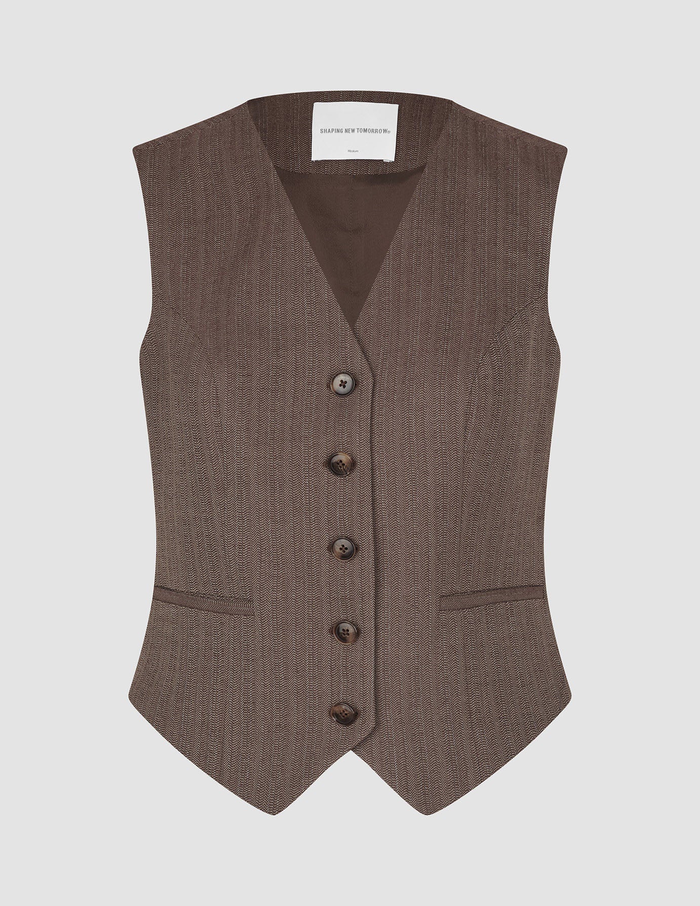 Women Serene Short Vest Brown Stone Herringbone